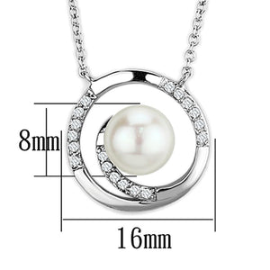 3W444 - Rhodium Brass Necklace with Synthetic Pearl in White