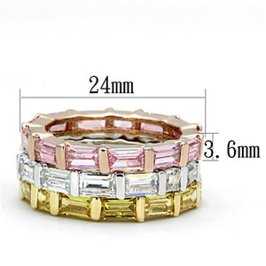 3W473 - Tricolor Brass Ring with AAA Grade CZ  in Multi Color