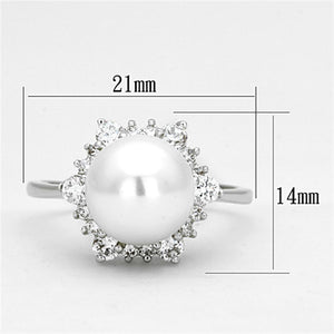 3W477 - Rhodium Brass Ring with Synthetic Pearl in White