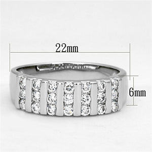 3W488 - Rhodium Brass Ring with AAA Grade CZ  in Clear