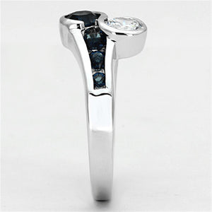 3W494 - Rhodium Brass Ring with Synthetic Synthetic Glass in Sapphire