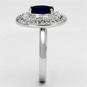 3W495 - Rhodium Brass Ring with Synthetic Synthetic Glass in Sapphire