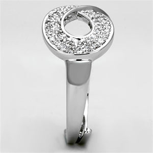 3W503 - Rhodium Brass Ring with AAA Grade CZ  in Clear