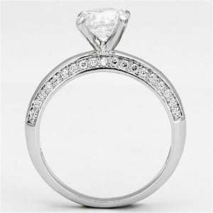 3W504 - Rhodium Brass Ring with AAA Grade CZ  in Clear