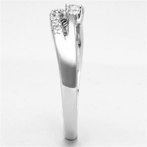 3W505 - Rhodium Brass Ring with AAA Grade CZ  in Clear