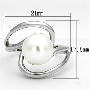 3W512 - Rhodium Brass Ring with Synthetic Pearl in White