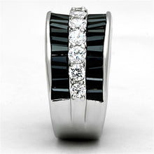 Load image into Gallery viewer, 3W513 - Rhodium Brass Ring with AAA Grade CZ  in Black Diamond