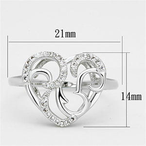 3W524 - Rhodium Brass Ring with AAA Grade CZ  in Clear