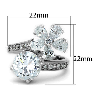 3W576 - Rhodium Brass Ring with AAA Grade CZ  in Clear