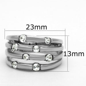 3W581 - Rhodium Brass Ring with Top Grade Crystal  in Clear
