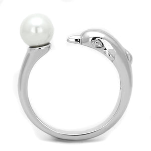 3W587 - Rhodium Brass Ring with Synthetic Pearl in White