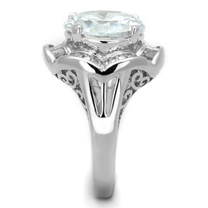 3W589 - Rhodium Brass Ring with AAA Grade CZ  in Clear