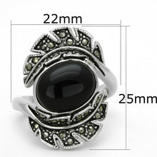 Load image into Gallery viewer, 3W597 - Rhodium Brass Ring with Synthetic Onyx in Jet
