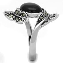 Load image into Gallery viewer, 3W597 - Rhodium Brass Ring with Synthetic Onyx in Jet
