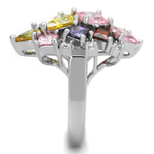 Load image into Gallery viewer, Ela Cocktail Ring - Rhodium Brass, AAA CZ , Multi Color - 3W599