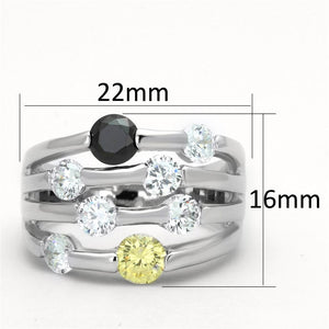 3W605 - Rhodium Brass Ring with AAA Grade CZ  in Multi Color