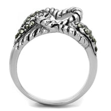 Load image into Gallery viewer, 3W608 - Rhodium Brass Ring with Synthetic Marcasite in Black Diamond