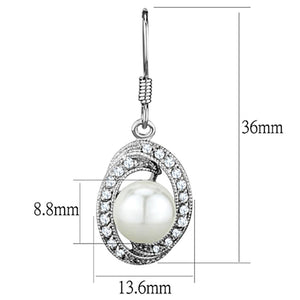 3W673 - Rhodium Brass Earrings with Synthetic Pearl in White