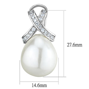 3W677 - Rhodium Brass Earrings with Synthetic Pearl in White