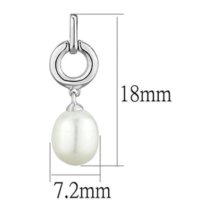 3W684 - Rhodium Brass Earrings with Synthetic Pearl in White