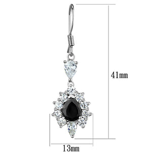 3W705 - Rhodium Brass Earrings with AAA Grade CZ  in Black Diamond