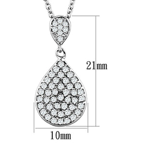 3W720 - Rhodium Brass Necklace with AAA Grade CZ  in Clear