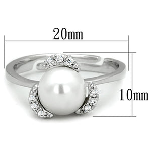 3W722 - Rhodium Brass Ring with Synthetic Pearl in White
