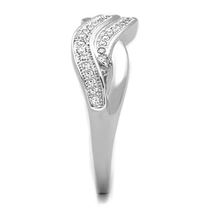 3W724 - Rhodium Brass Ring with AAA Grade CZ  in Clear