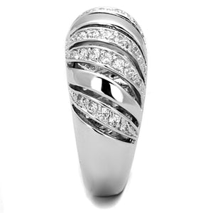 3W743 - Rhodium Brass Ring with AAA Grade CZ  in Clear