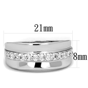 3W748 - Rhodium Brass Ring with AAA Grade CZ  in Clear