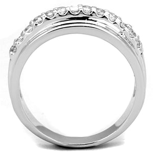 3W748 - Rhodium Brass Ring with AAA Grade CZ  in Clear