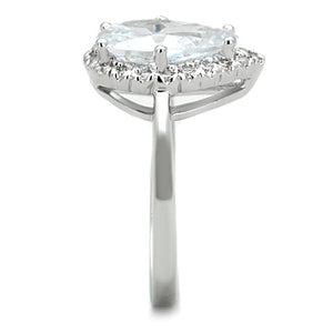 3W750 - Rhodium Brass Ring with AAA Grade CZ  in Clear
