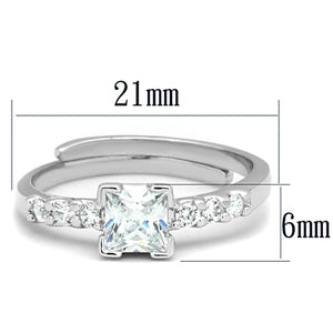 3W751 - Rhodium Brass Ring with AAA Grade CZ  in Clear