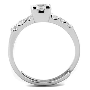 3W751 - Rhodium Brass Ring with AAA Grade CZ  in Clear