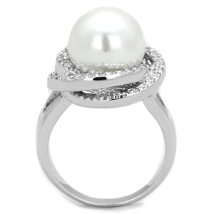 3W759 - Rhodium Brass Ring with Synthetic Pearl in White