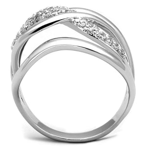 3W766 - Rhodium Brass Ring with AAA Grade CZ  in Clear