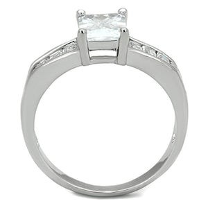 3W769 - Rhodium Brass Ring with AAA Grade CZ  in Clear