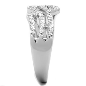 3W771 - Rhodium Brass Ring with AAA Grade CZ  in Clear