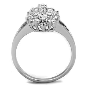 3W772 - Rhodium Brass Ring with AAA Grade CZ  in Clear
