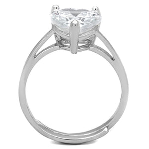 3W776 - Rhodium Brass Ring with AAA Grade CZ  in Clear