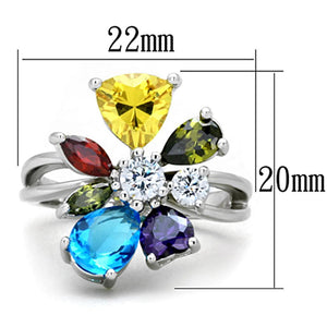 Jaime Cocktail Ring - Rhodium Brass, AAA CZ , Multi Color - 3W789