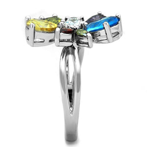 Jaime Cocktail Ring - Rhodium Brass, AAA CZ , Multi Color - 3W789