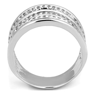 3W791 - Rhodium Brass Ring with AAA Grade CZ  in Clear