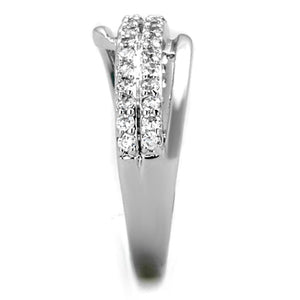 3W798 - Rhodium Brass Ring with AAA Grade CZ  in Clear