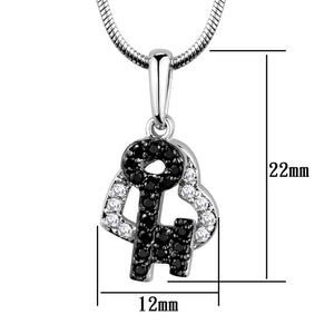 3W799 - Rhodium + Ruthenium Brass Chain Pendant with AAA Grade CZ  in Black Diamond