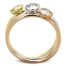 Load image into Gallery viewer, 3W804 - Rhodium + Gold + Rose Gold Brass Ring with AAA Grade CZ  in Clear