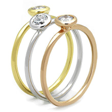 Load image into Gallery viewer, 3W804 - Rhodium + Gold + Rose Gold Brass Ring with AAA Grade CZ  in Clear