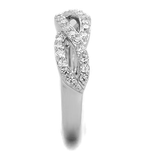 3W809 - Rhodium Brass Ring with AAA Grade CZ  in Clear