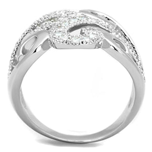 3W827 - Rhodium Brass Ring with AAA Grade CZ  in Clear