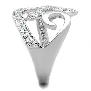 3W827 - Rhodium Brass Ring with AAA Grade CZ  in Clear